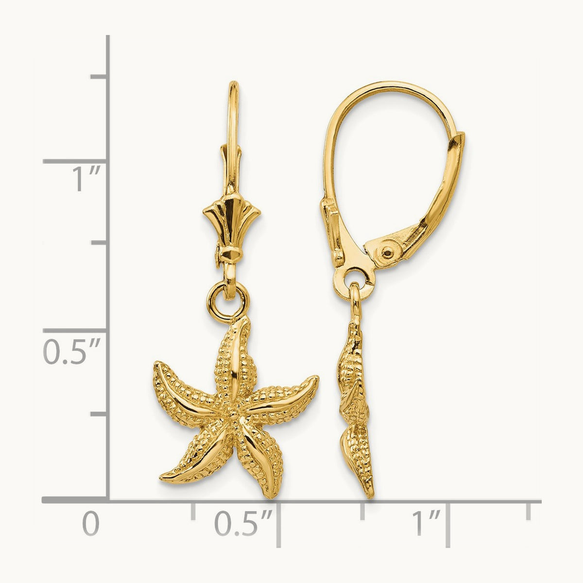 Starfish Leverback Earrings — 14K Yellow Gold
