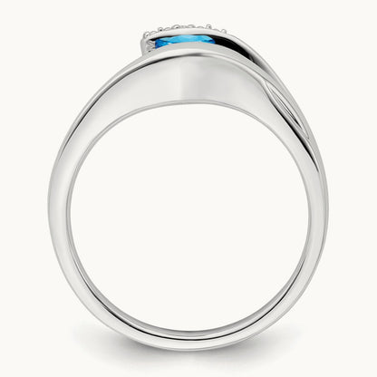 Trillion Blue Topaz and Diamond Ring, 14K White Gold