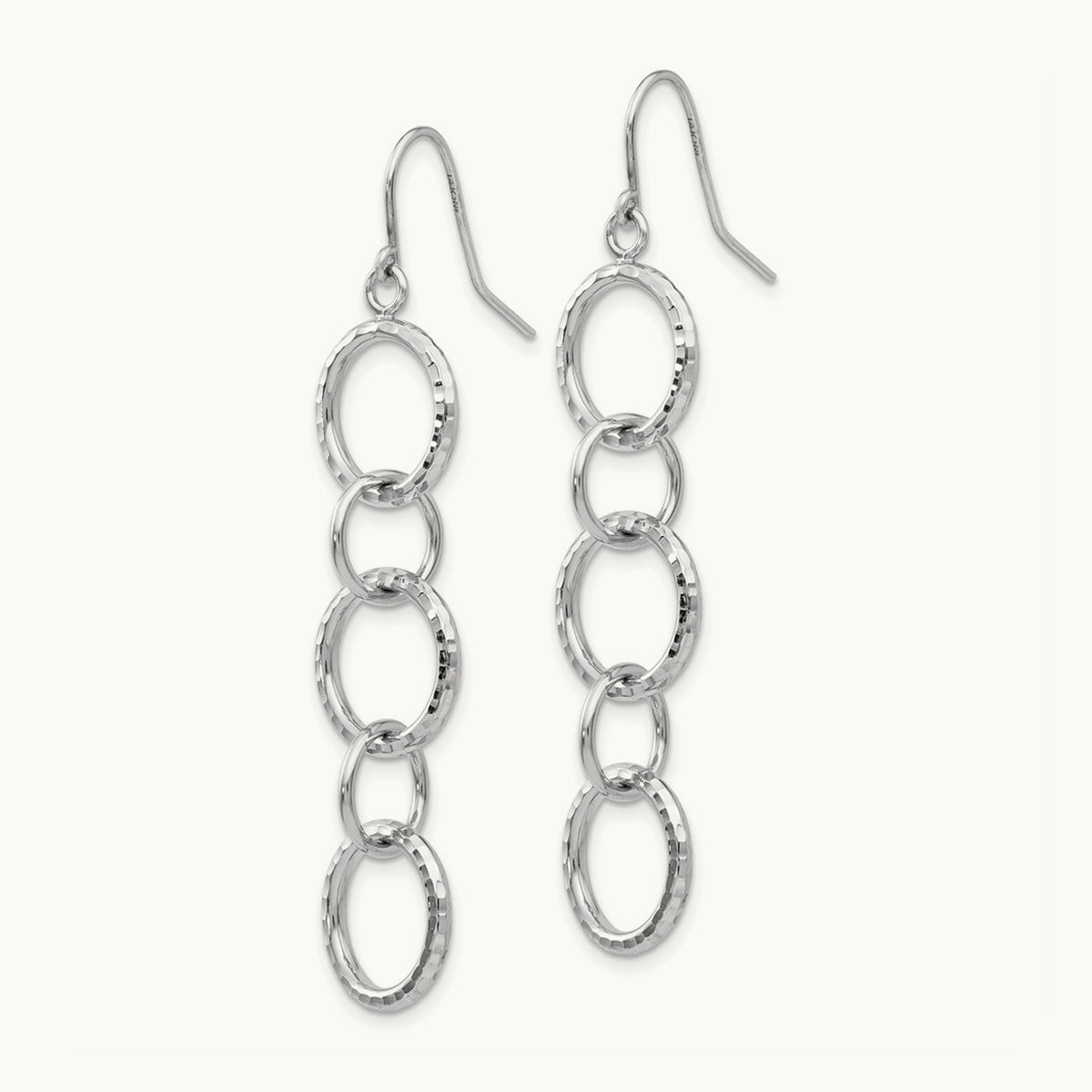Diamond Cut Circle Dangle Earrings, 14K White Gold