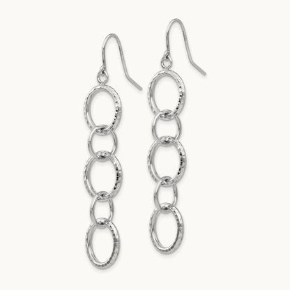 Diamond Cut Circle Dangle Earrings, 14K White Gold