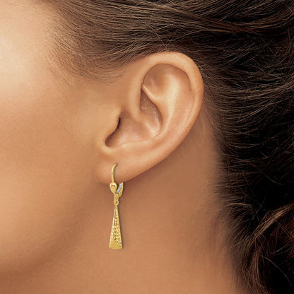 Polished/Diamond-cut Dangle Leverback Earrings — 14K Yellow Gold