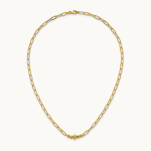 Polished Beaded 18in Paperclip Necklace, 14K