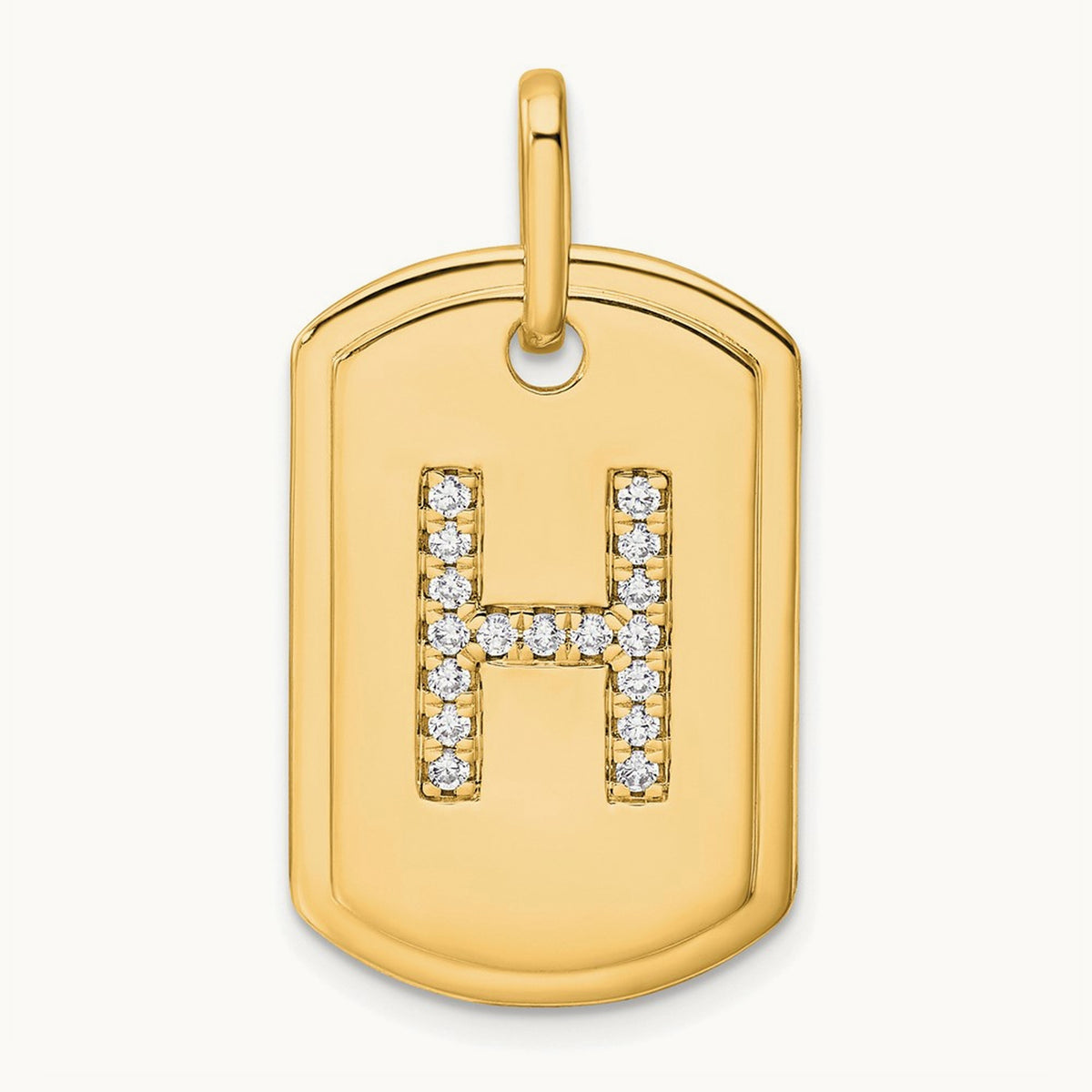 Diamond Dog Tag Charm — 14K Yellow Gold, H