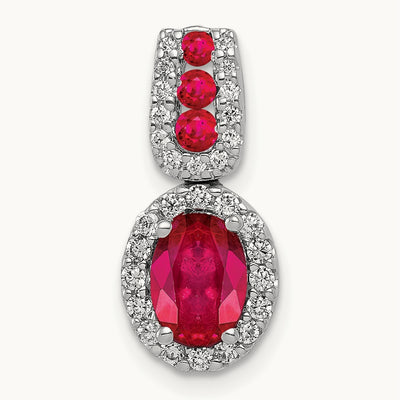 Created Ruby Oval Halo Pendant, 0.20 ct tw Lab-Grown Diamond