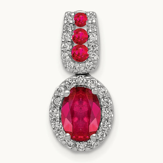 Created Ruby Oval Halo Pendant, 0.20 ct tw Lab-Grown Diamond