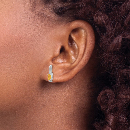 Citrine and Diamond Post Earrings — 14K White Gold