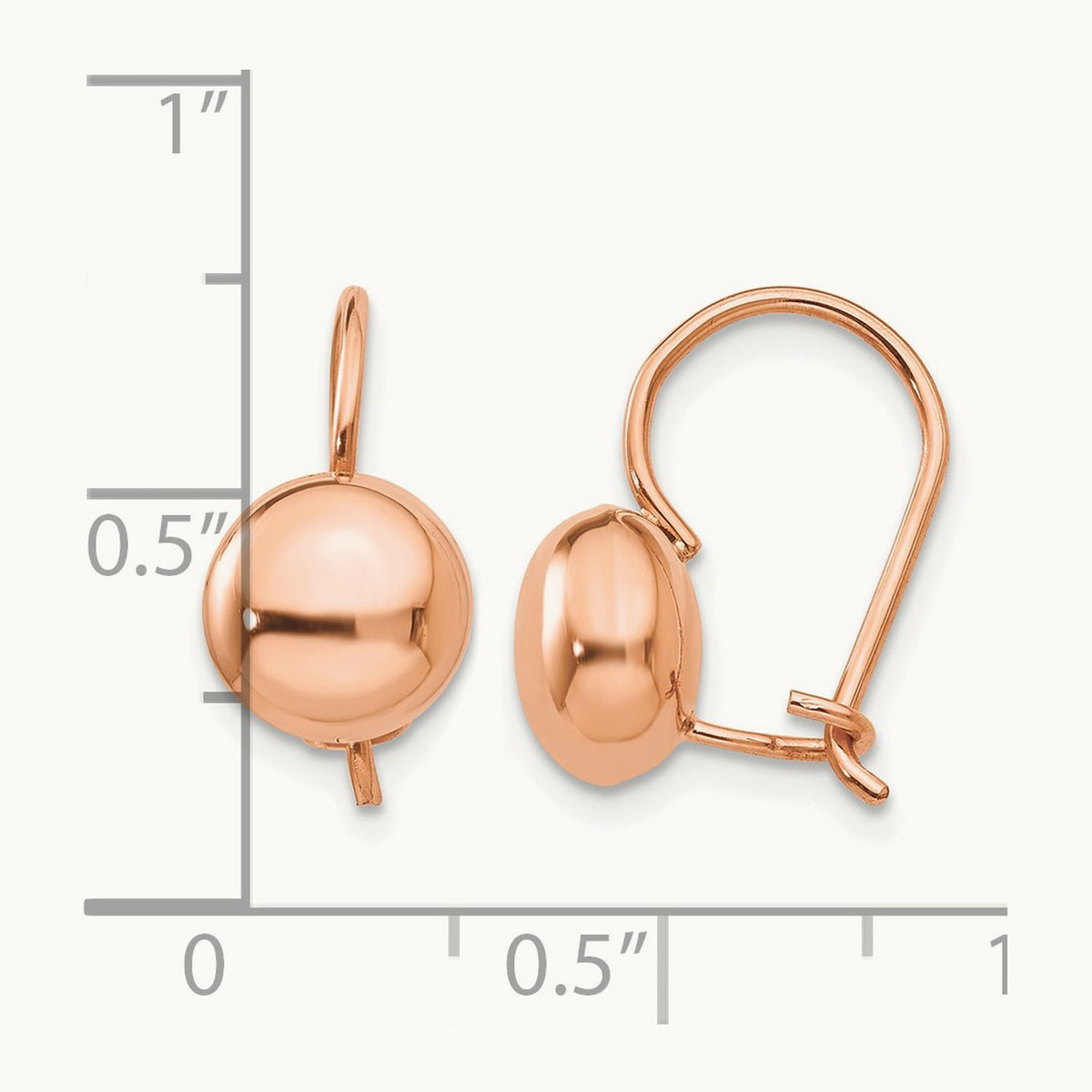 Polished Button Kidney Wire Earrings — 14K Rose Gold, 8mm
