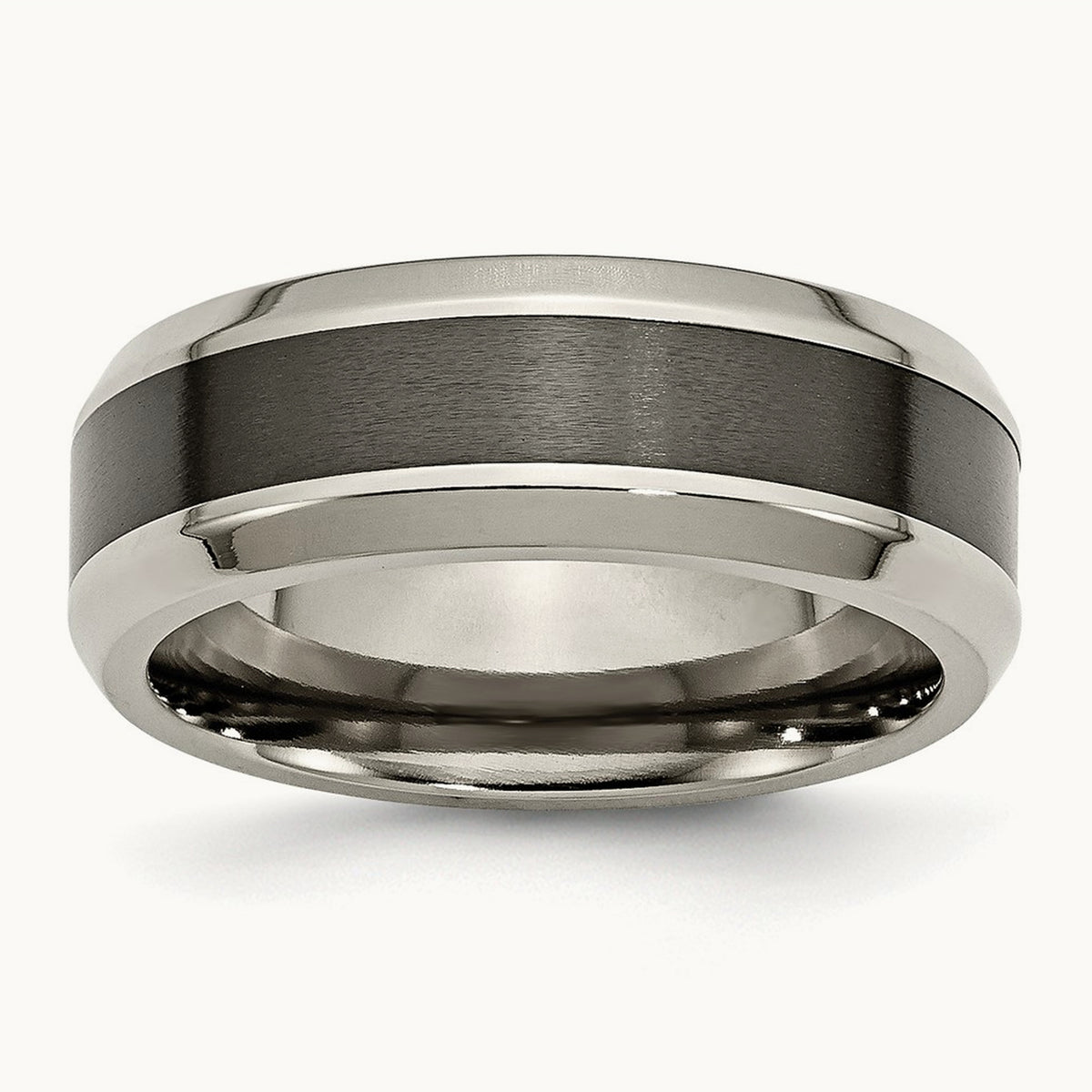 Polished with Black Ceramic Center Beveled Band — photo set (2)