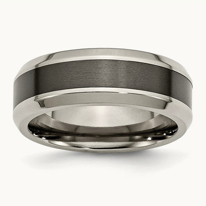 Polished with Black Ceramic Center Beveled Band — photo set