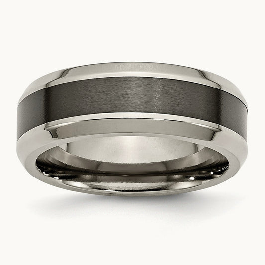 Polished with Black Ceramic Center Beveled Band — photo set