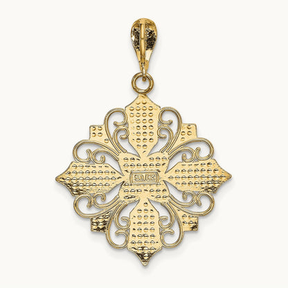w/ Rhodium Cut-out Cross Medallion Charm, 14K