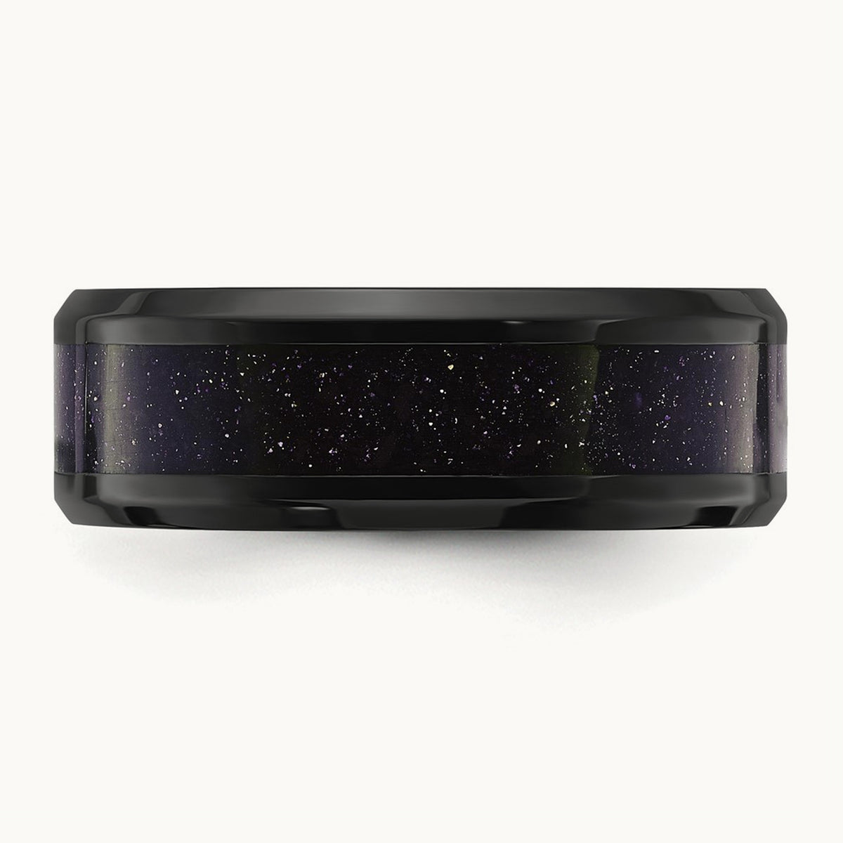 Polished Black IP w/Blue Star Sandstone Inlay Band, 8mm, Stainless Steel