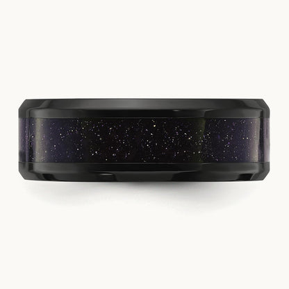 Polished Black IP w/Blue Star Sandstone Inlay Band, 8mm, Stainless Steel