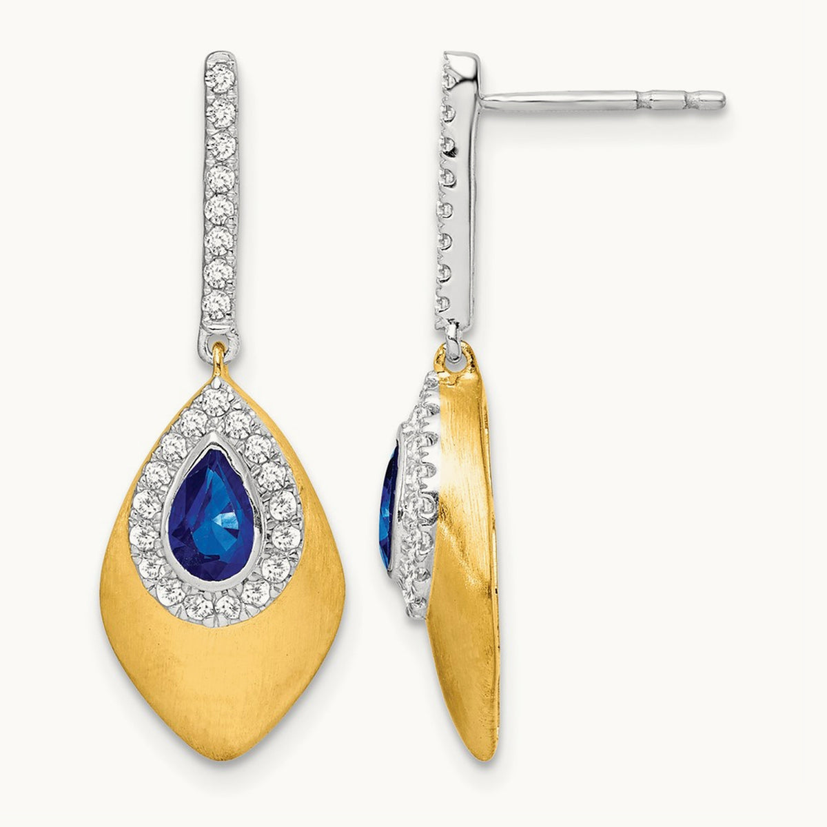 Sapphire and Diamond Dangle Earrings, 14K Two-tone