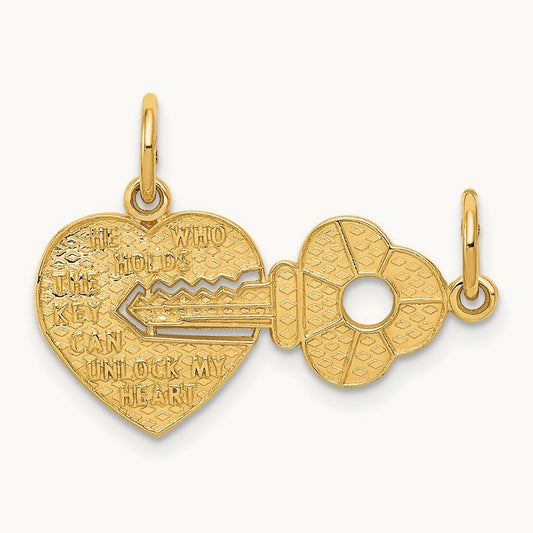 Heart and Key Break Apart Charm, 14K