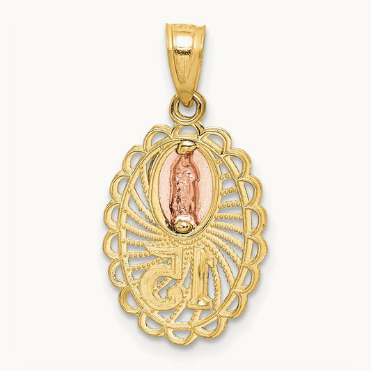 w/White Rhodium Lady of Guadalupe 15 Pendant, 14K Two-tone