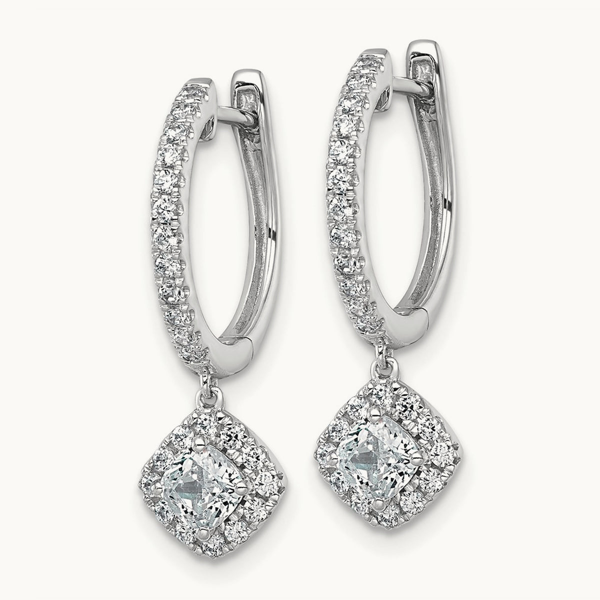 Dangle Hoop Earrings, 1.00 ct tw Lab-Grown Diamond — 14K White Gold