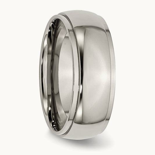 Polished Ridged Edge Band, 8mm, Titanium