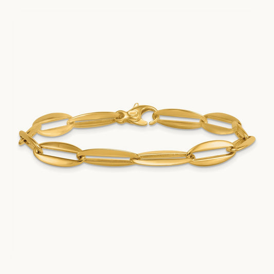 Polished Long Oval Link Bracelet, 7mm, 14K
