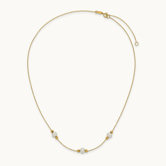 Polished FWC Pearl and Bead 3 Station 16in w/2 in ext. Necklace, 14K