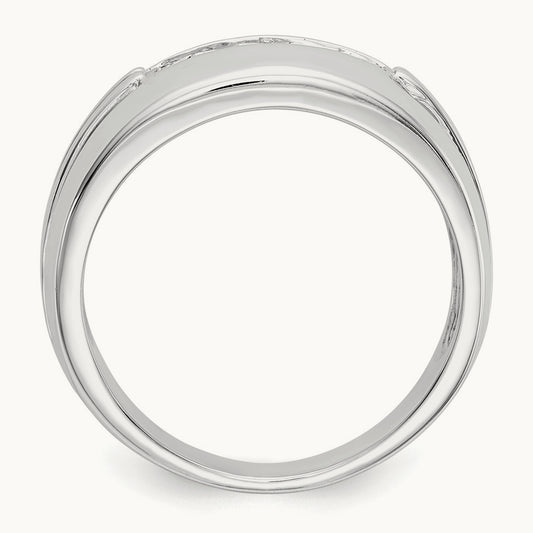 Diamond 5-stone Men's Ring — 14K White Gold