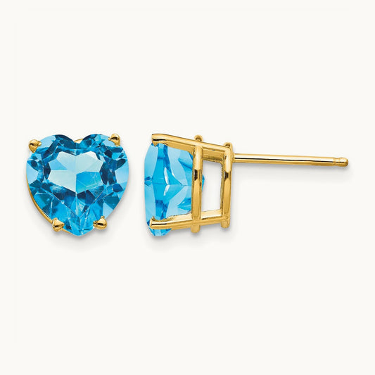 Heart Blue Topaz earring, 8mm, 14K