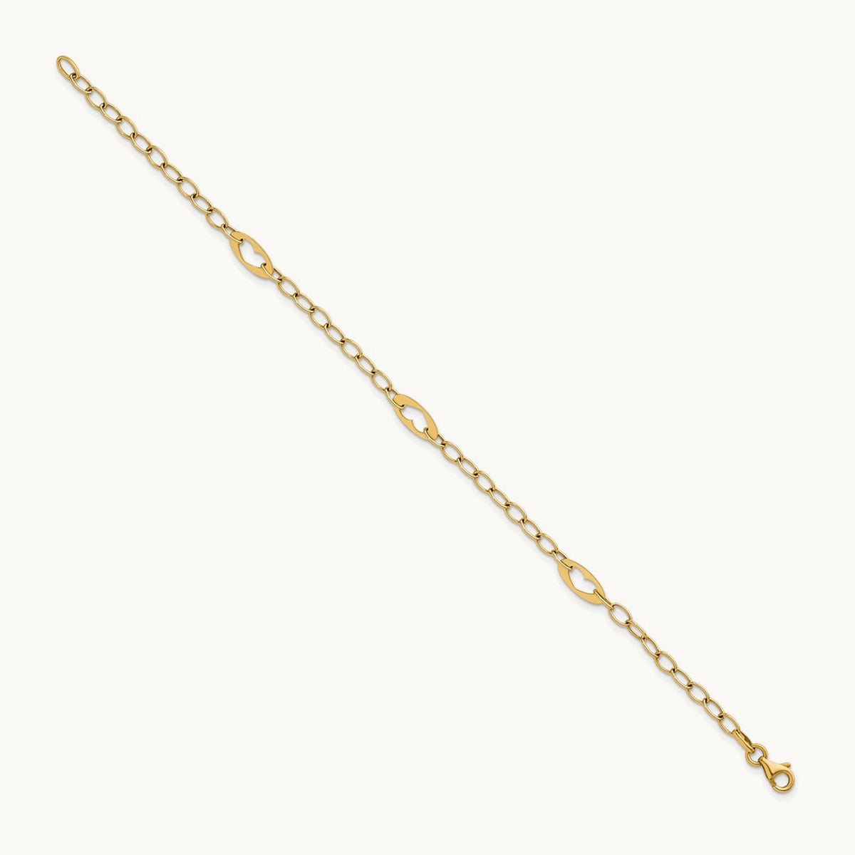 Polished Heart Link 7.25in Bracelet, 14K