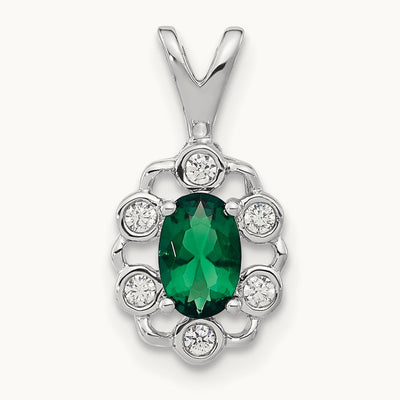 Created Emerald Pendant, 0.10 ct tw Lab-Grown Diamond