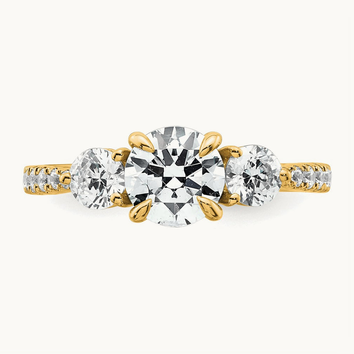 Round 3 Stone Engagement Ring, 1.50-3.00 ct tw Lab-Grown Diamond — 1 5/8 ct, 14K Yellow Gold