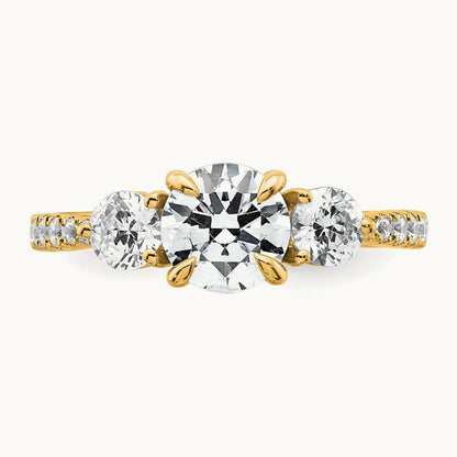 Round 3 Stone Engagement Ring, 1.50-3.00 ct tw Lab-Grown Diamond — 1 5/8 ct, 14K Yellow Gold