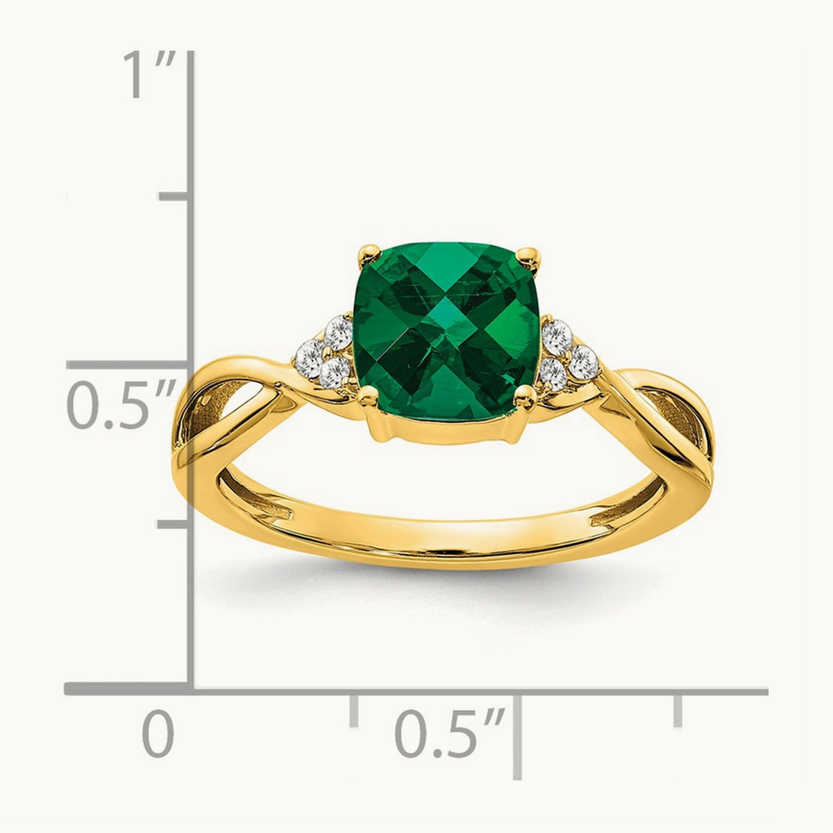 Checkerboard Created Emerald and Lab-Grown Diamond Ring — 14K Yellow Gold, 7