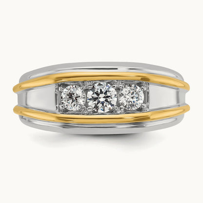 IBGoodman Men's Polished 3-Stone Diamond Ring, 14K Two-tone