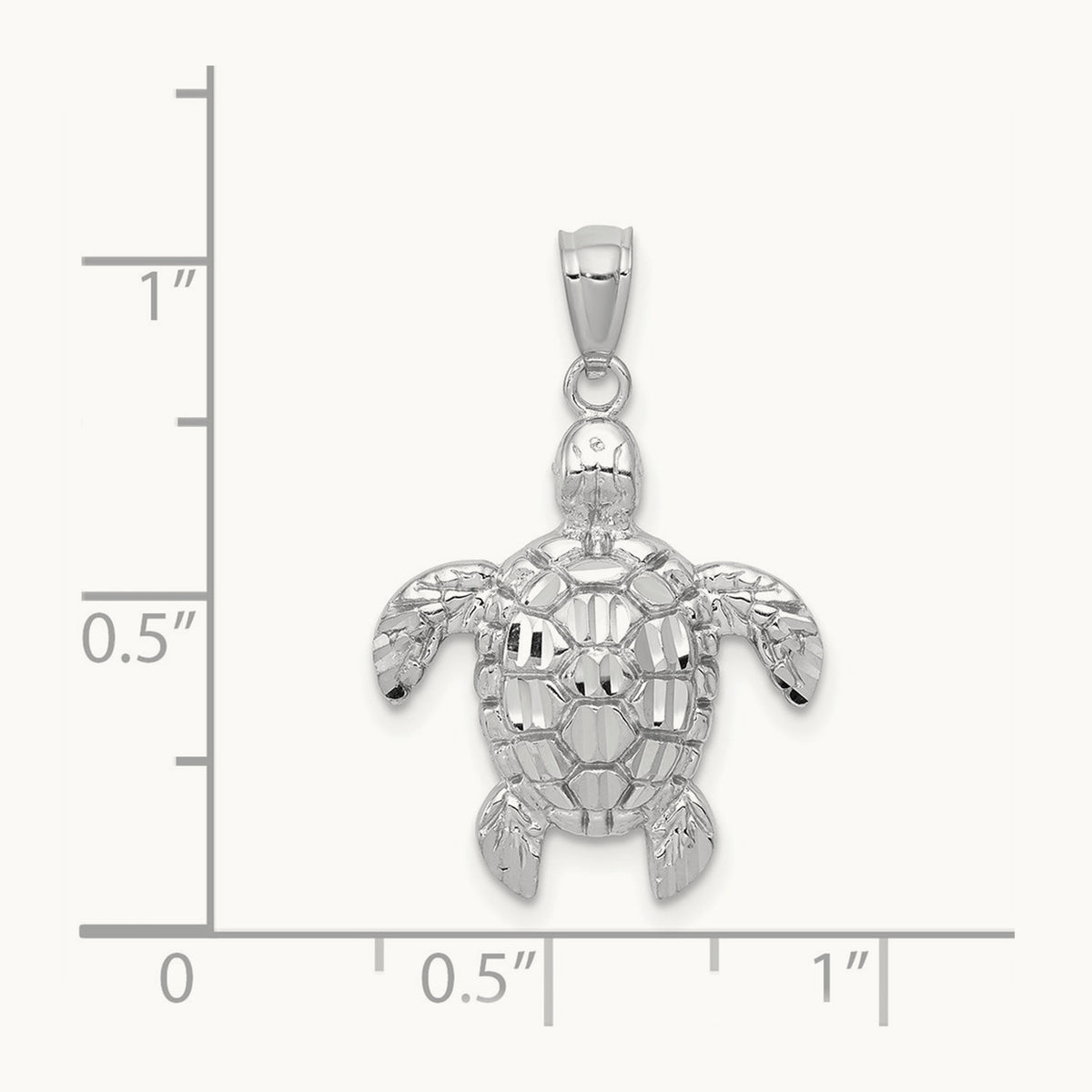 Diamond-cut Polished Sea Turtle Pendant — 14K White Gold