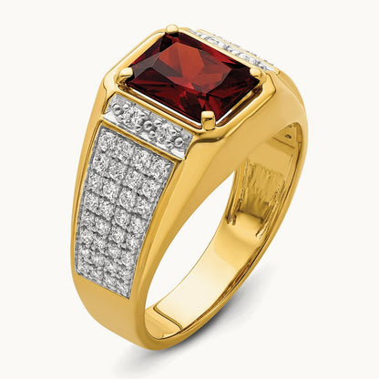 With Rhodium & Created Ruby Men's Ring, 0.75 ct tw Lab-Grown Diamond