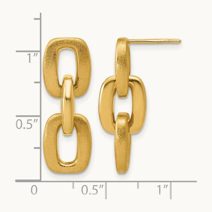 Polished and Brushed Squared Link Dangle Post Earrings, 14K — Leslie's