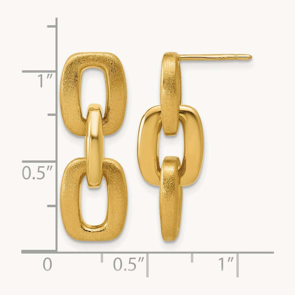 Polished and Brushed Squared Link Dangle Post Earrings, 14K — Leslie's