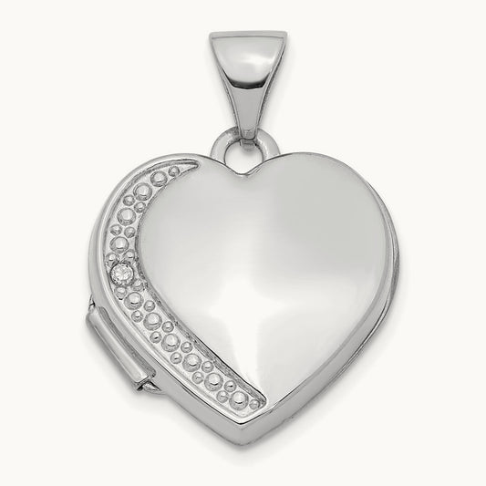 Diamond Heart Locket Pendant, 16mm, 14K White Gold