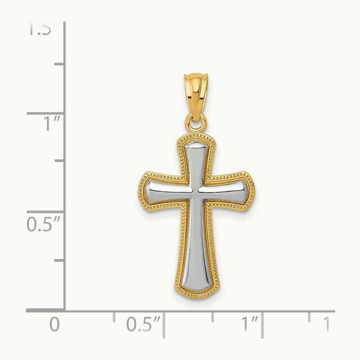 Rhodium Polished Cross Pendant, 14K