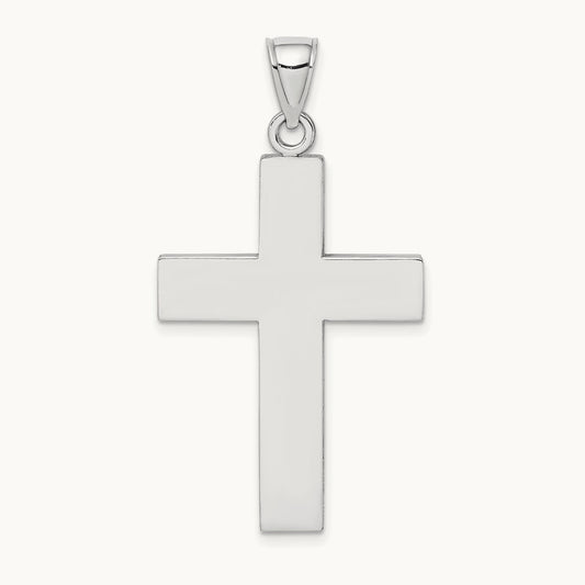 Large Block Cross w/Open Back Charm, 14K White Gold