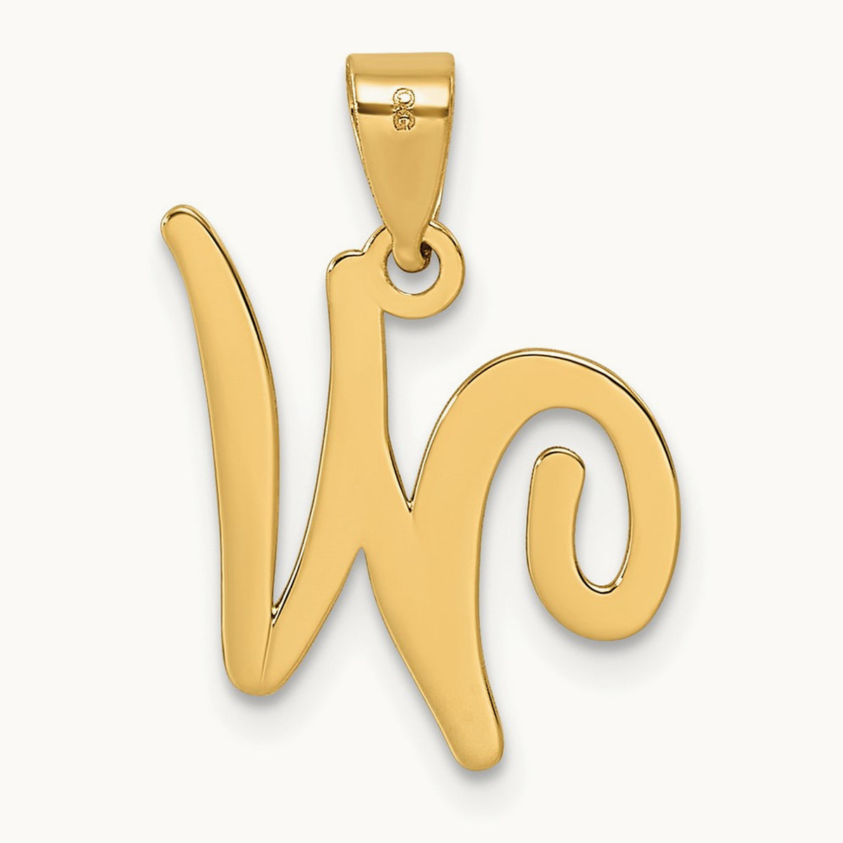 Script Letter W Initial Pendant, 14K Yellow Gold