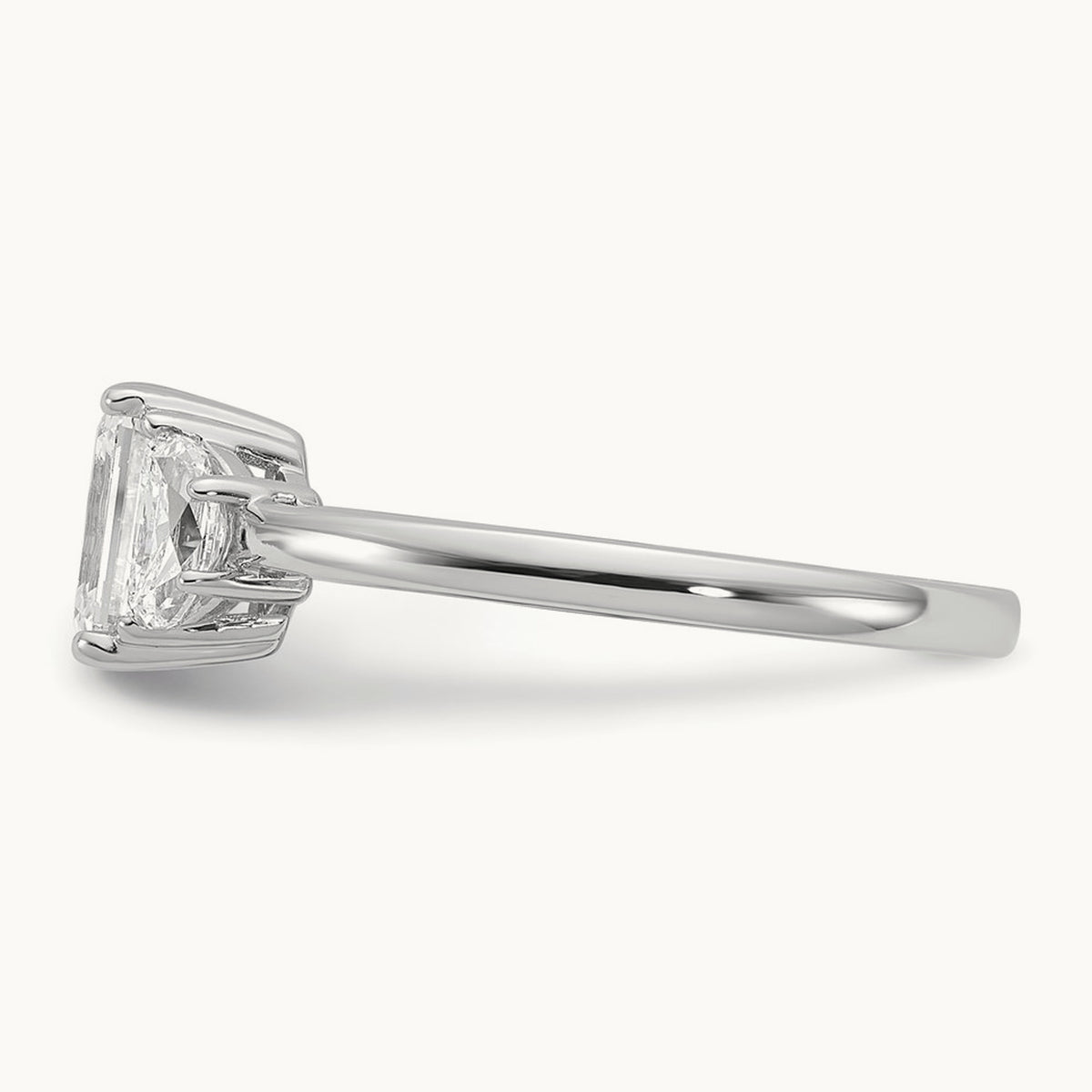 Semi-Mount Emerald & 1/2 Moon 3 Stone Engagement Ring, 0.25-1.00 ct tw Lab-Grown Diamond — 3/8 ct, 14K White Gold