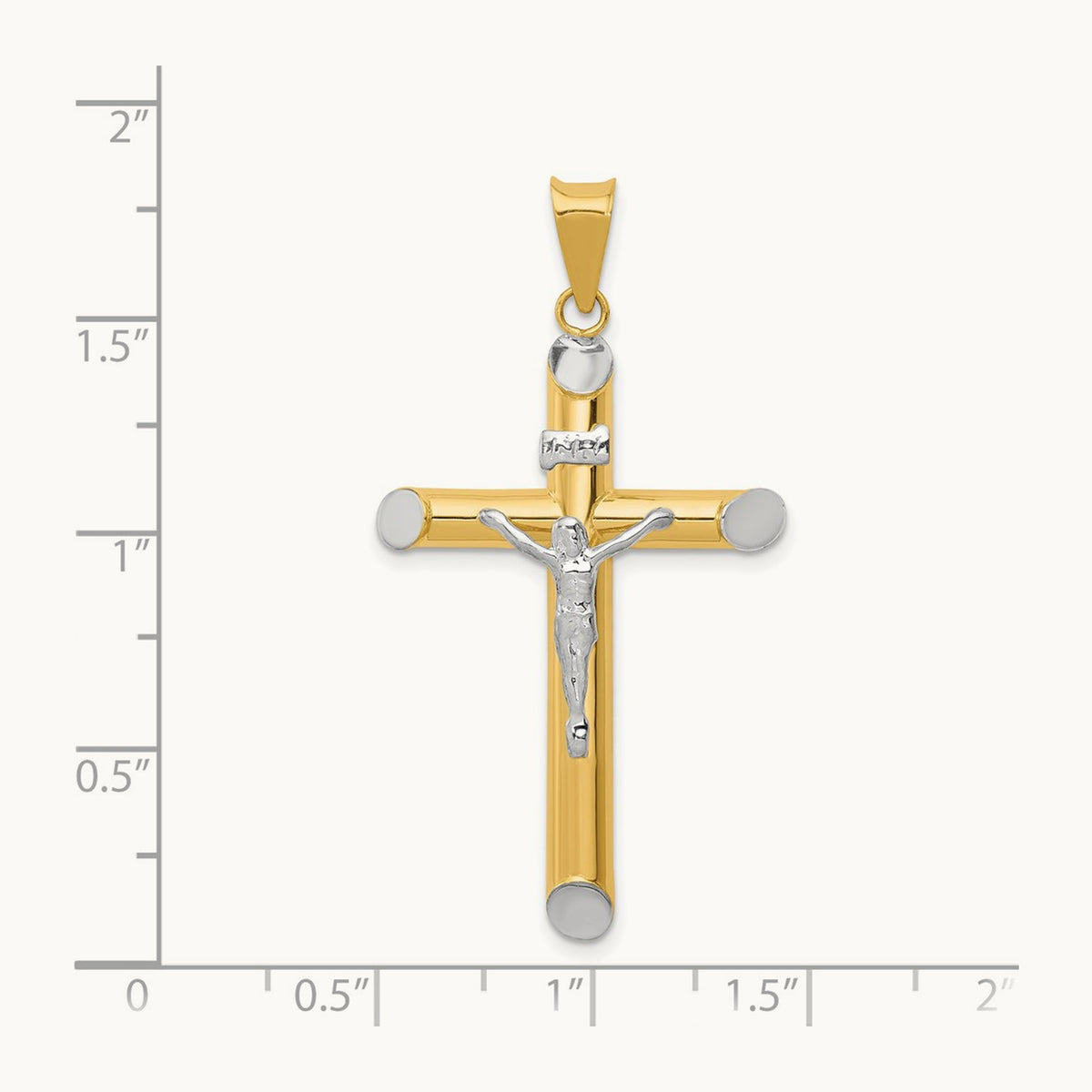 w/Rhodium Inri Crucifix Pendant, 14K Two-tone