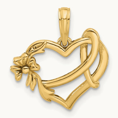 Fancy Heart and Ribbon Charm, 14K Yellow Gold