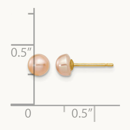 4- Pink FW Cultured Button Pearl Stud Post Earrings, 5mm, 14K