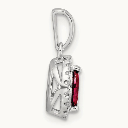 Created Ruby July Birthstone Pendant, 0.10 ct tw Lab-Grown Diamond