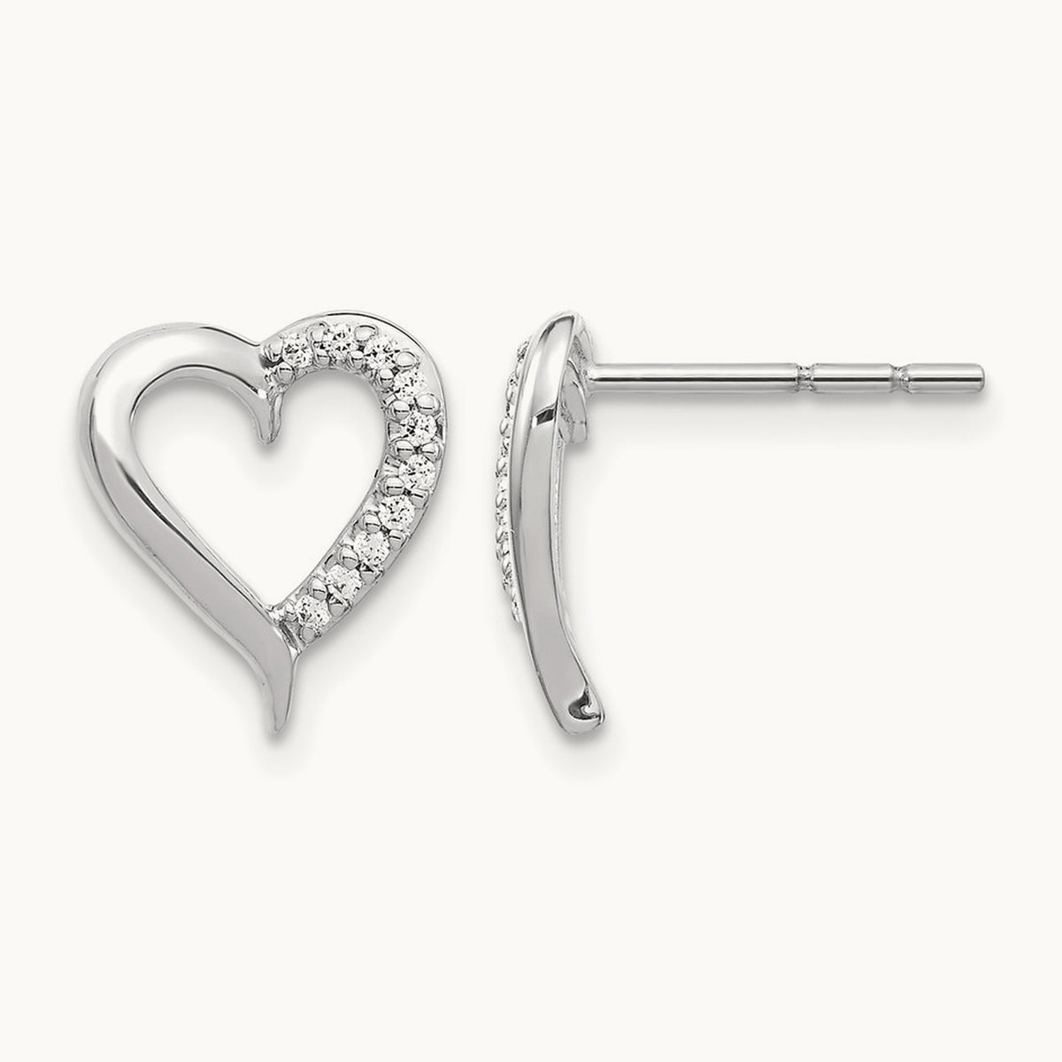 Diamond Heart Earrings — 14K White Gold, 10mm