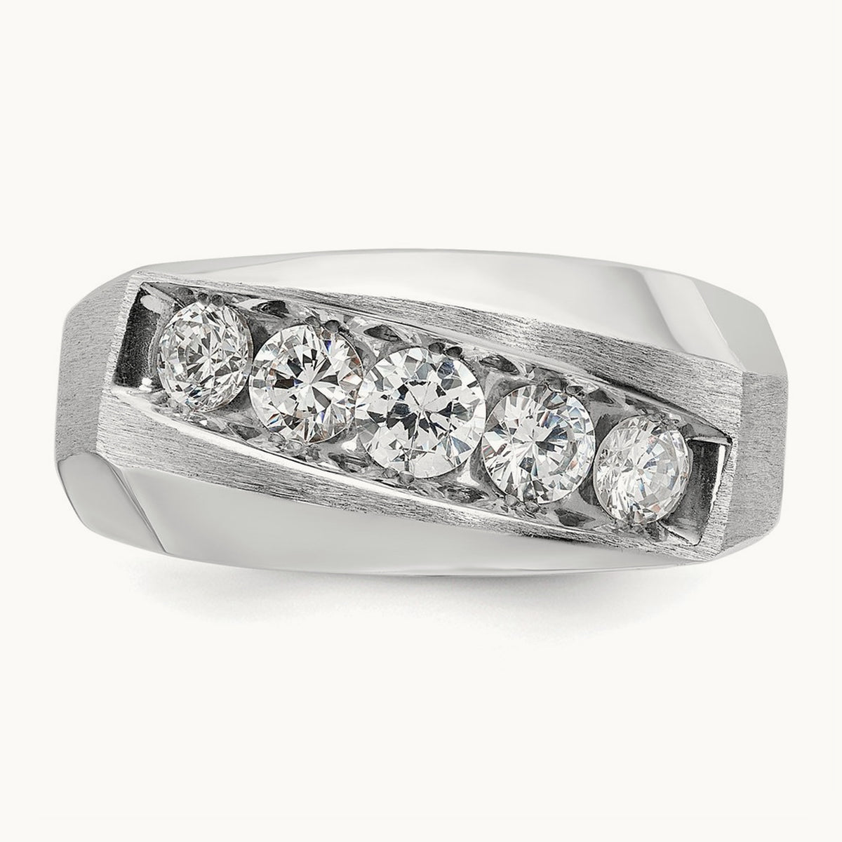 IBGoodman Men's Polished & Satin 5-Stone Diamond Ring, 14K White Gold