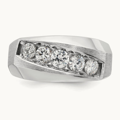 IBGoodman Men's Polished & Satin 5-Stone Diamond Ring, 14K White Gold