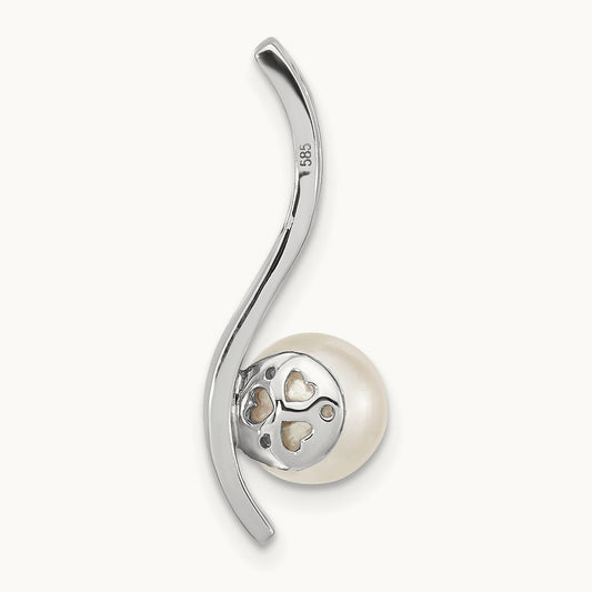 WG 7- Round White Saltwater Akoya Pearl .06ct Dia. Chain Slide, 8mm, 14K