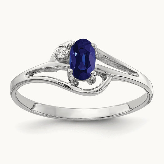 5x3mm Oval Sapphire AA Diamond ring, 14K White Gold